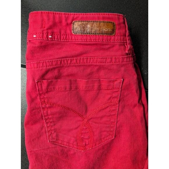 Calvin Klein Jeans Skinny Crop Red Button Front 5 Pockets Solid Print Size 2 - Picture 2 of 10